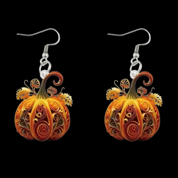 NEW Chic Acrylic Pumpkin Dangle Earrings - Picture 2 of 6